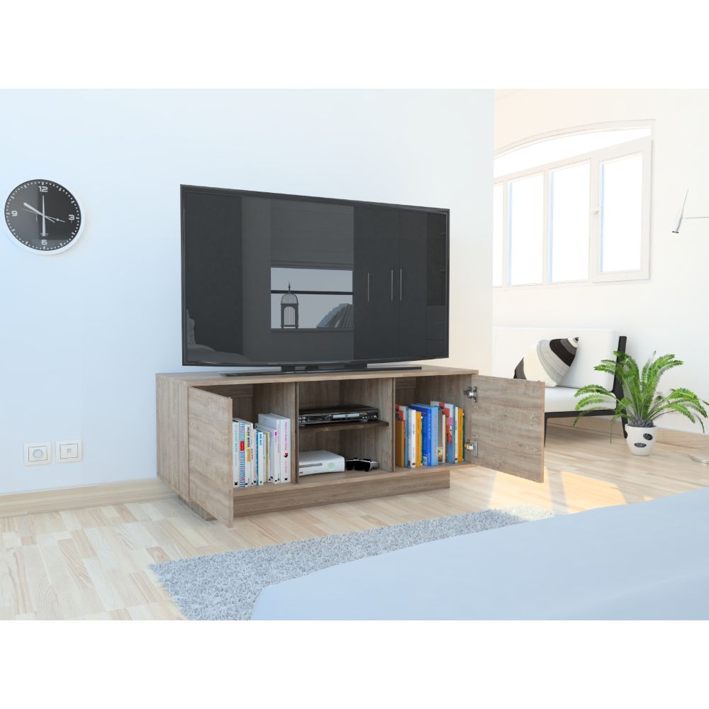 Mesa TV Marfil, Miel y Caoba, con dos puertas y entrepaño interior 55"