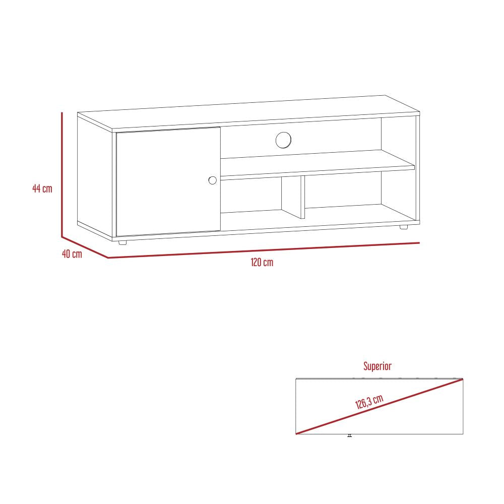 Mesa Para Tv Noah, Macadamia y Blanco Vainilla, con Variedad de Entrepaños