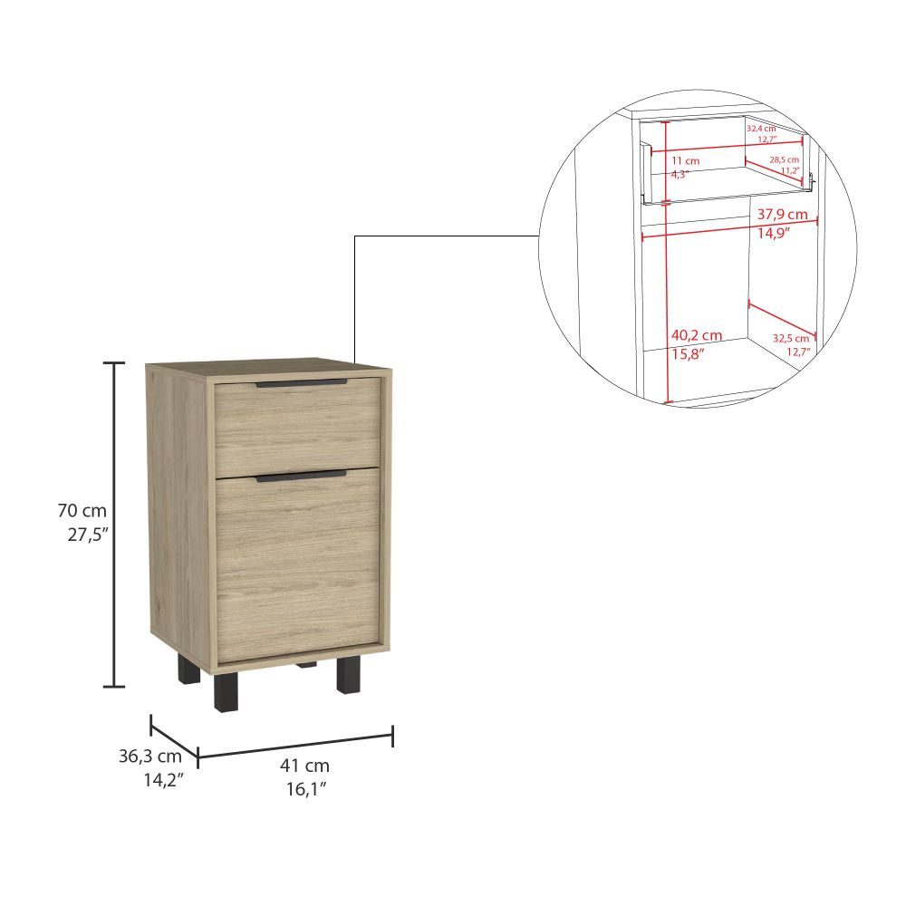 Mesa de Noche Wesley, Beige y Blanco, con una puerta y un cajón organizador