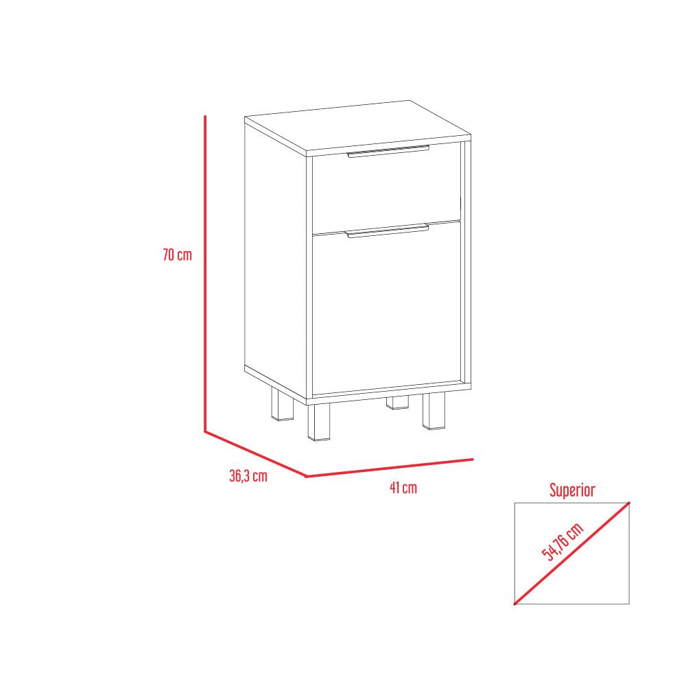 Mesa de Noche Wesley, Miel y Blanco, Con una puerta y un cajón organizador