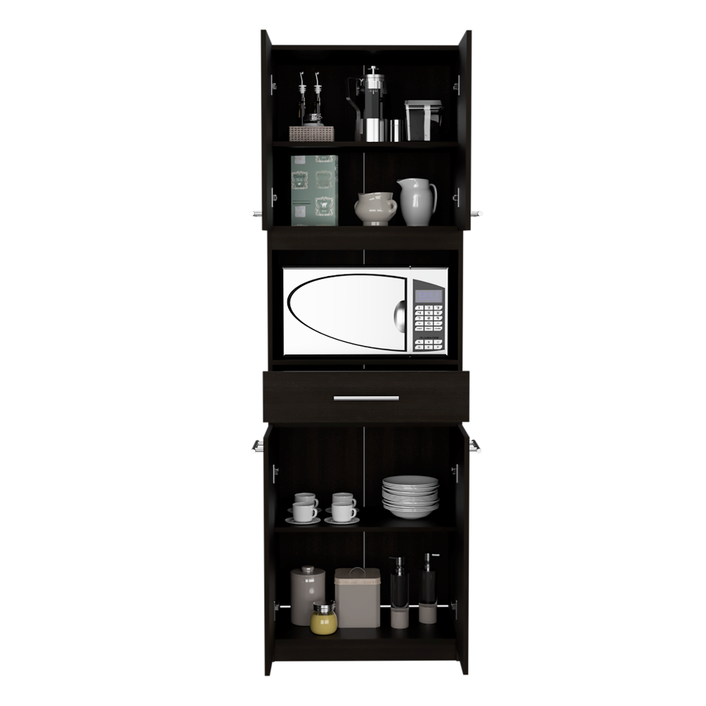 Módulo Microondas Delfi, Wengue, con Cuatro Puertas Abatibles y Amplio Espacio Para Almacenamiento