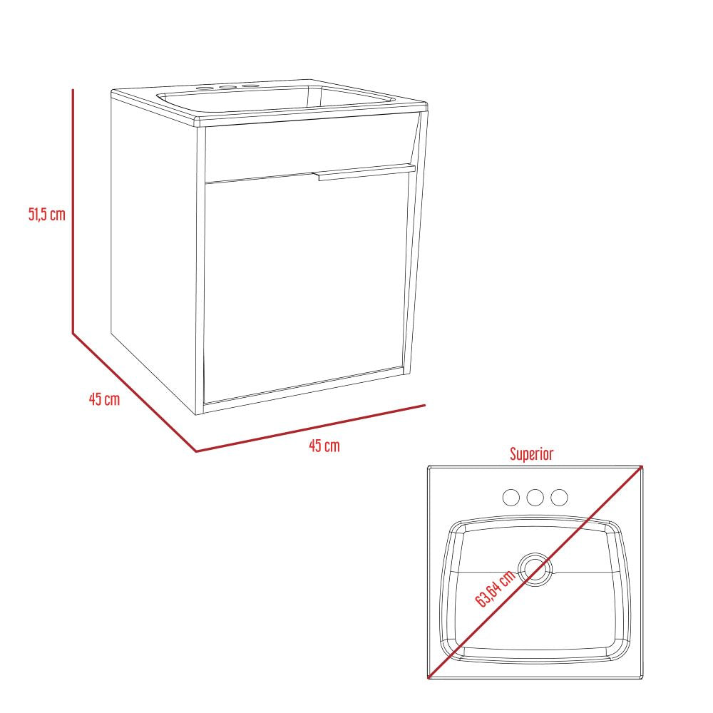 Mueble Lavamanos Burco, Café Claro y Blanco, con Espacio Para Ubicar Objetos de Aseo