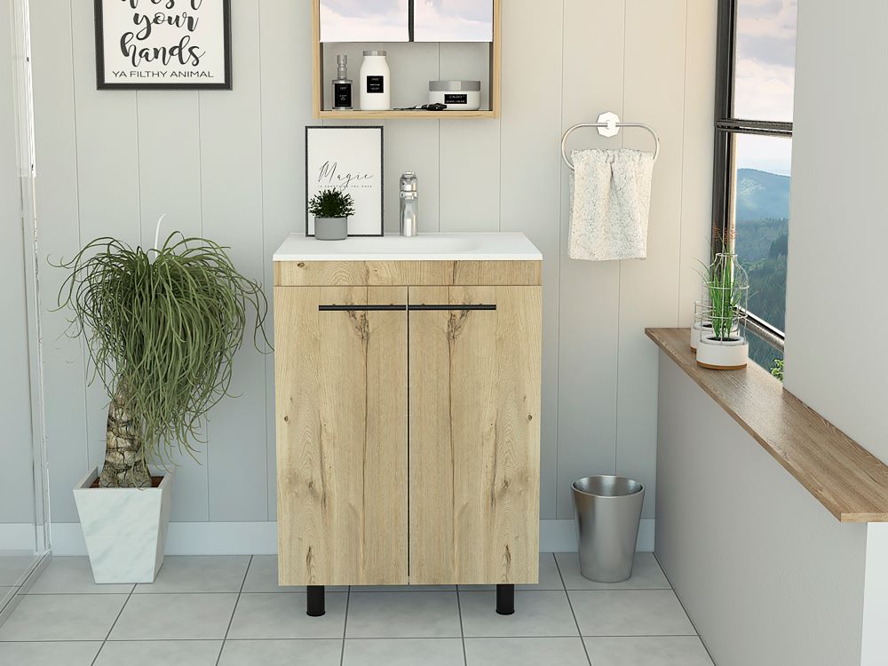 Mueble Lavamanos Anney color Café claro para Baño.