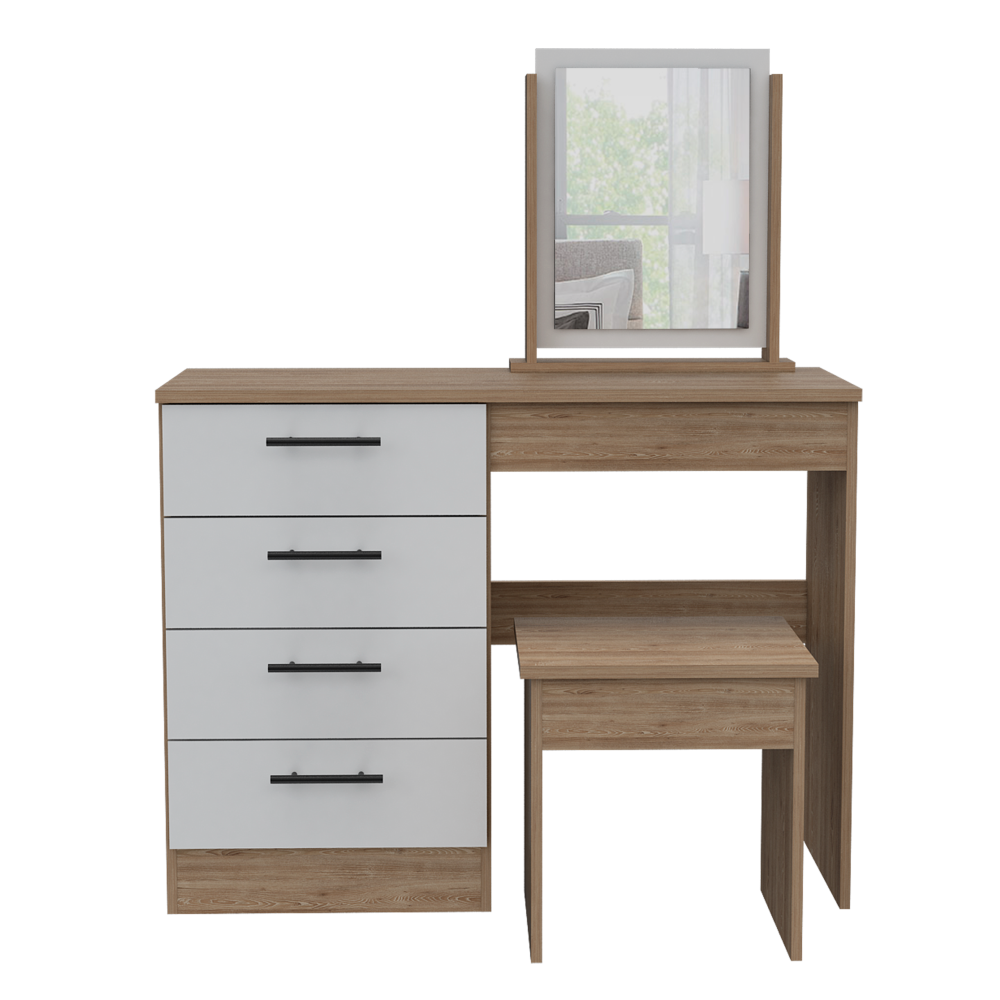 Mueble Tocador Wesley, Miel y Blanco, Cuatro Cajones Para Ubicar Maquillaje