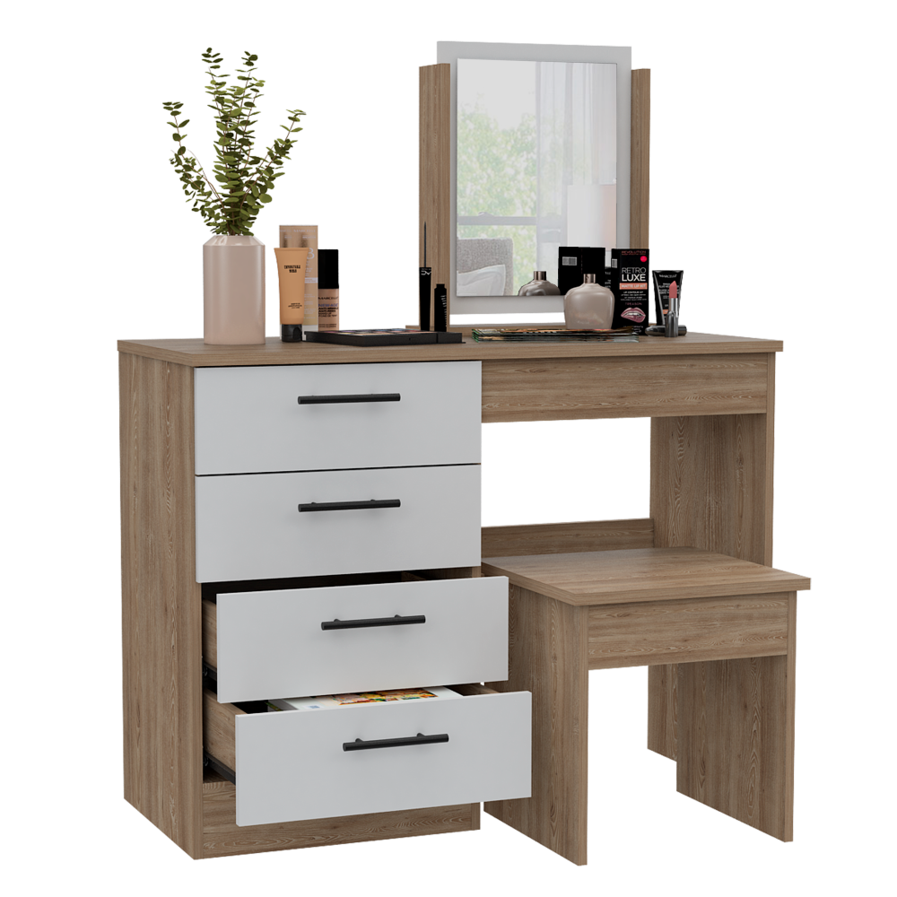 Mueble Tocador Wesley, Miel y Blanco, Cuatro Cajones Para Ubicar Maquillaje