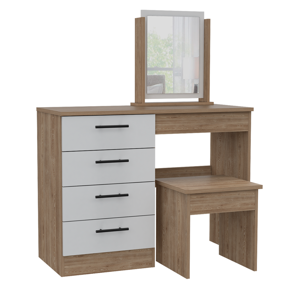 Mueble Tocador Wesley, Miel y Blanco, Cuatro Cajones Para Ubicar Maquillaje