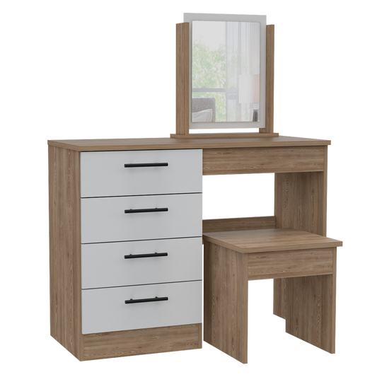 Mueble Tocador Wesley, Miel y Blanco, Cuatro Cajones Para Ubicar Maquillaje