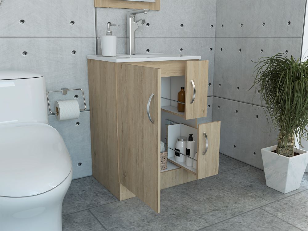 Mueble de Baño Picasso, Beige y Blanco, con espacio para guardar objetos de aseo ZF