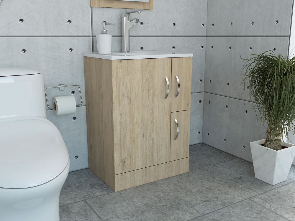 Mueble de Baño Picasso, Beige y Blanco, con espacio para guardar objetos de aseo ZF