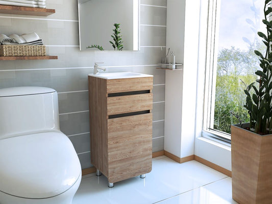 Mueble Lavamanos Aluvy color Miel y Plata Oscuro para Baño.