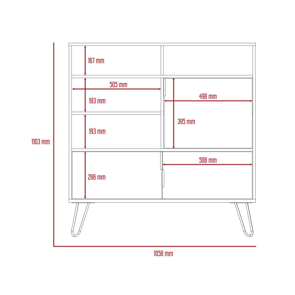 Mueble Organizador Burga, Avellana y Humo, con cuatro entrepaños dobles