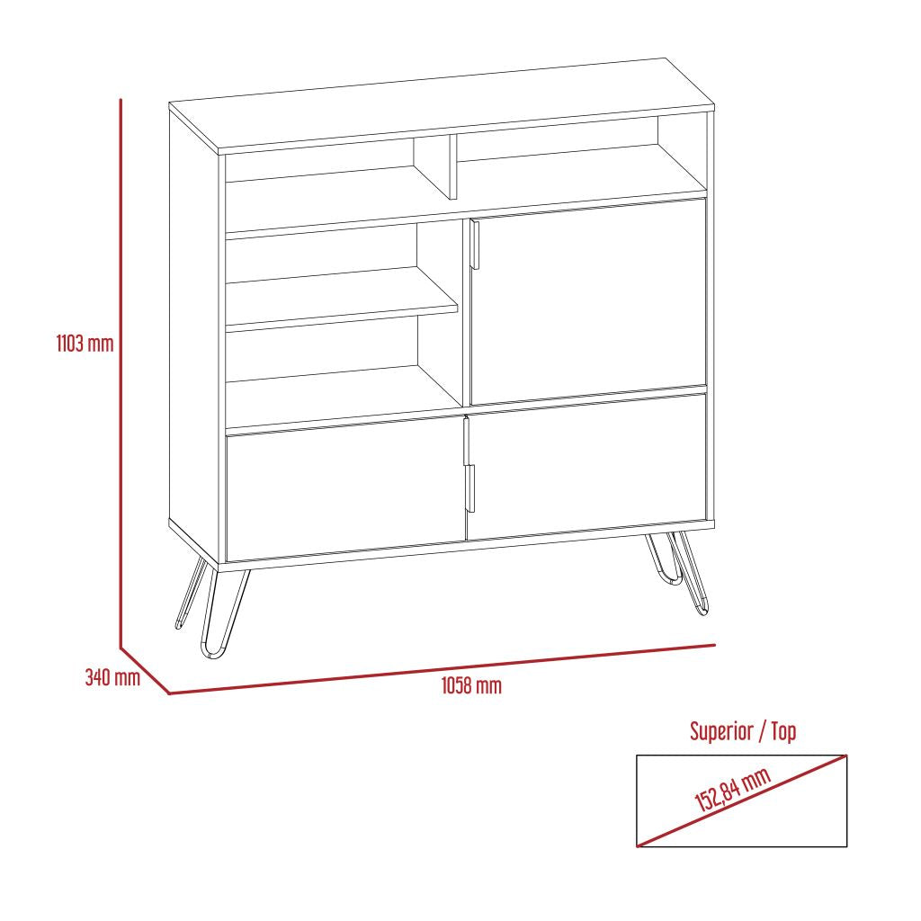 Mueble Organizador Burga, Avellana y Humo, con cuatro entrepaños dobles