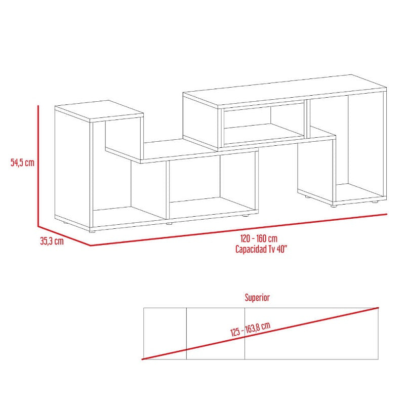 Mesa para TV Ascher, Beige y Blanco, con espacio para televisor de 50 pulgadas