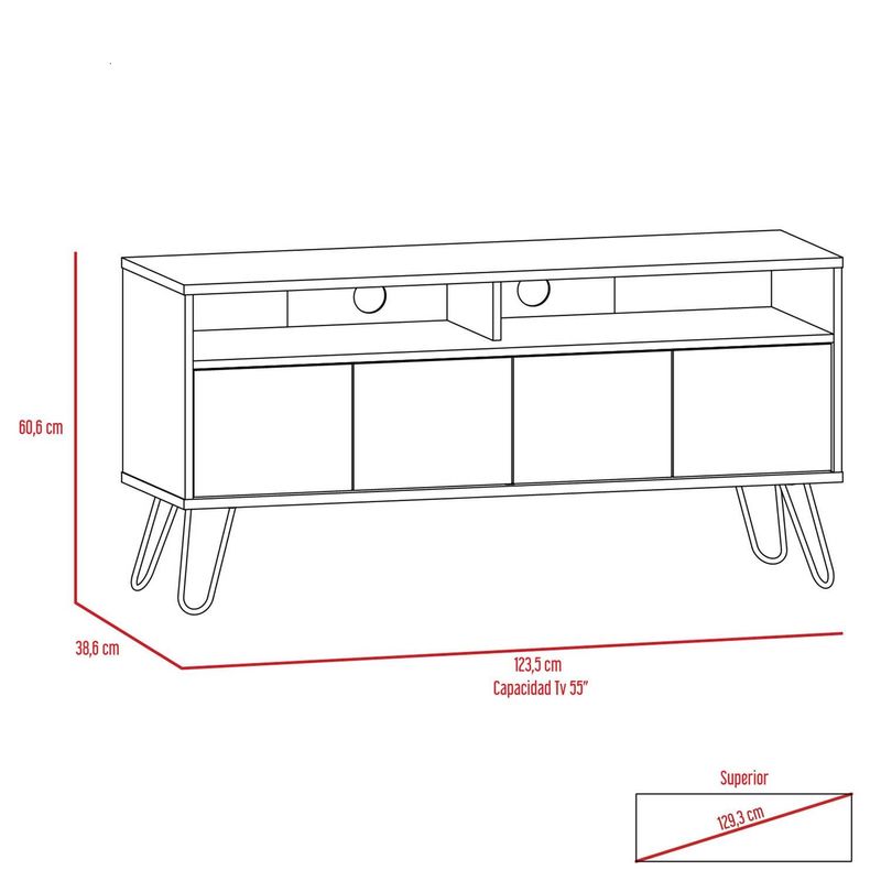 Mesa para TV Lara, Miel y Plata Oscuro, para televisor de 55 pulgadas