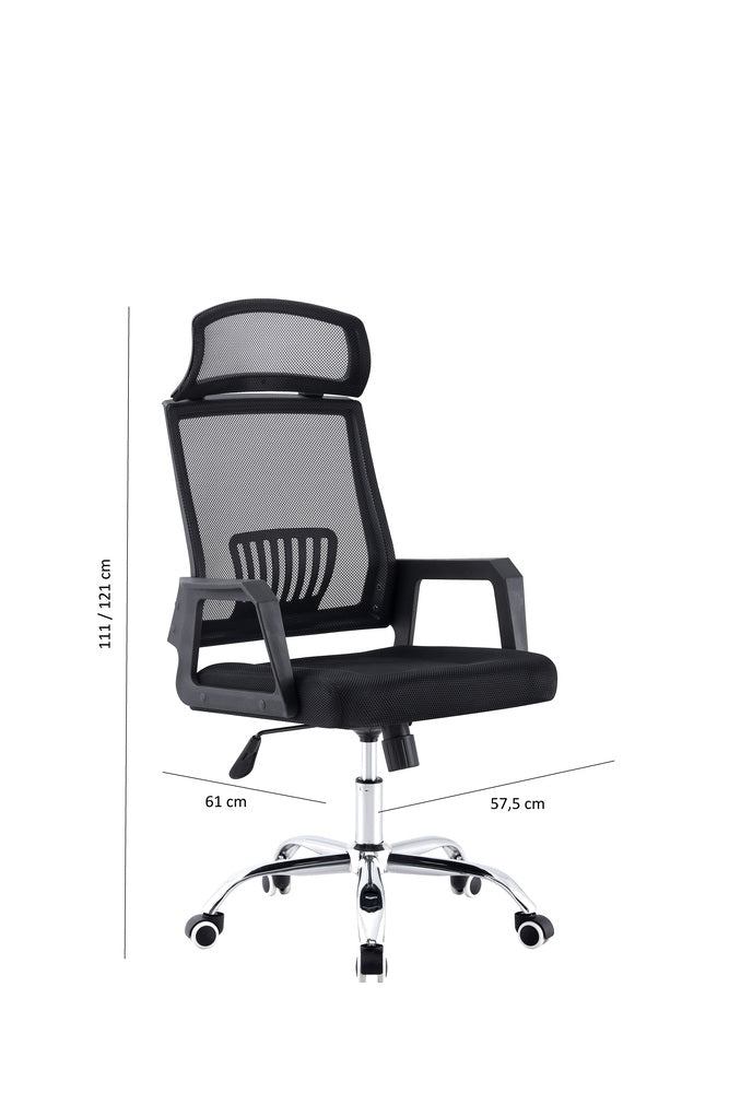 Silla Oficina X-57B, Negro, con Cómodo Espaldar y Rodachines