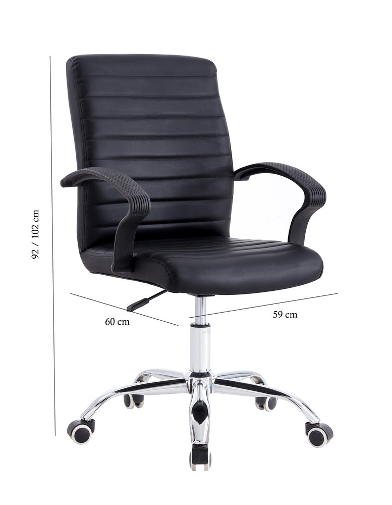 Silla Oficina X-59B, Negro, con Cómodo Espaldar y Rodachines