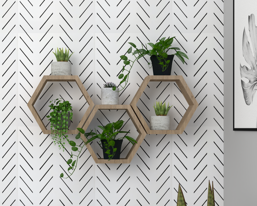 Set de Repisas Hexagonal Hades color Beige para Ambientes.