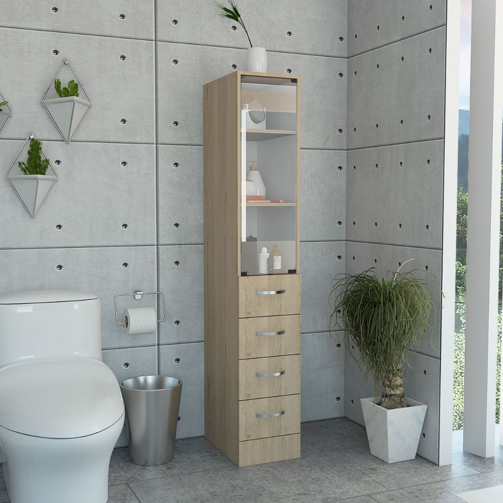 Mueble Auxiliar de Baño Picasso, Beige y Blanco, con dos entrepaños y cuatro cajones