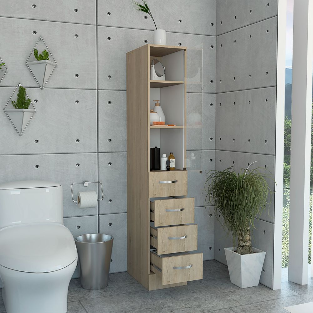 Mueble Auxiliar de Baño Picasso, Beige y Blanco, con dos entrepaños y cuatro cajones