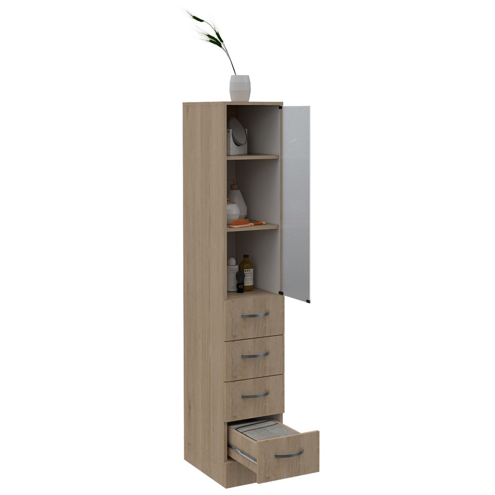 Mueble Auxiliar de Baño Picasso, Beige y Blanco, con dos entrepaños y cuatro cajones