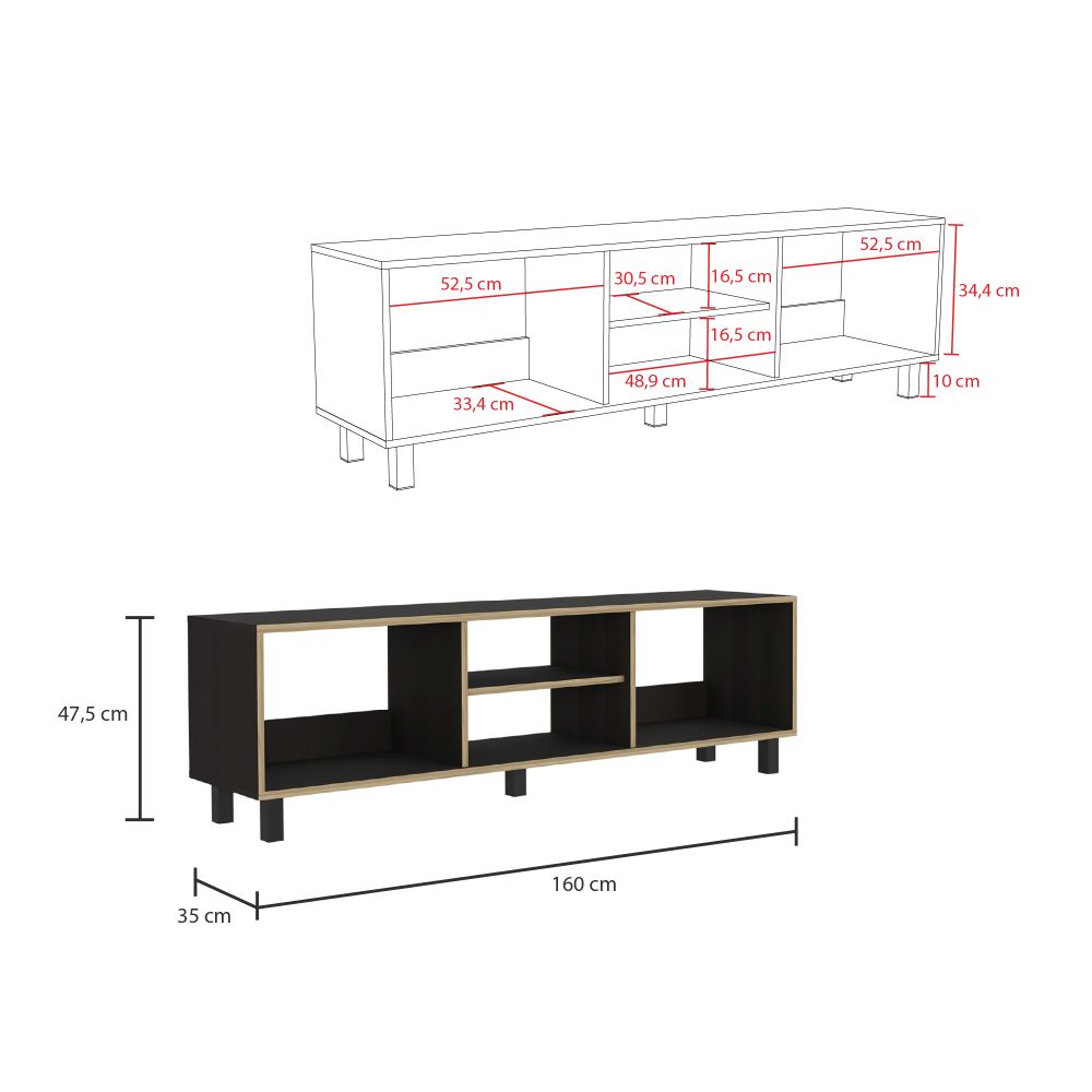 Mesa para TV Tunez, Wengue y Café claro, para televisor hasta 70 pulgadas