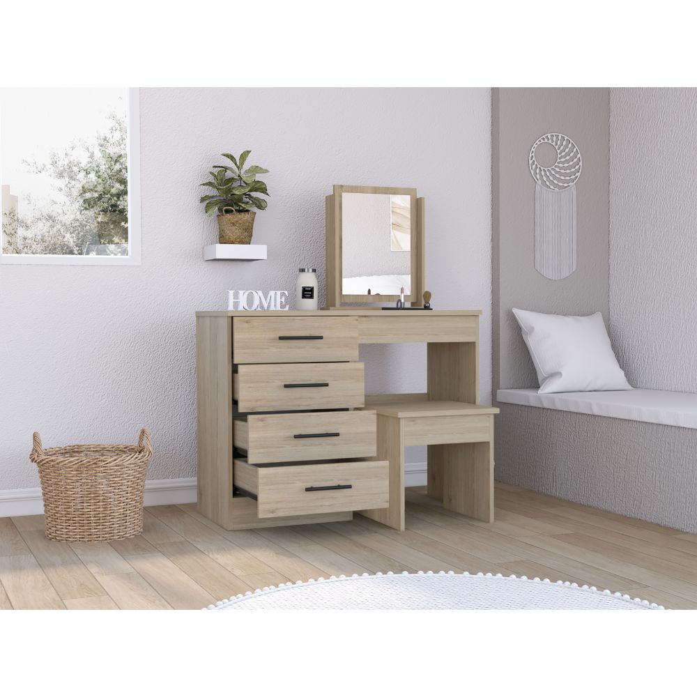 Mueble Tocador Wesley, Beige y Blanco, espacio para ubicar maquillaje