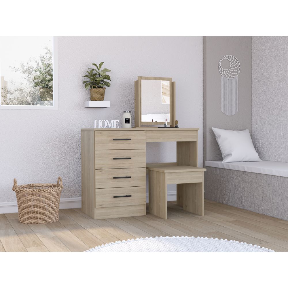 Mueble Tocador Wesley, Beige y Blanco, espacio para ubicar maquillaje