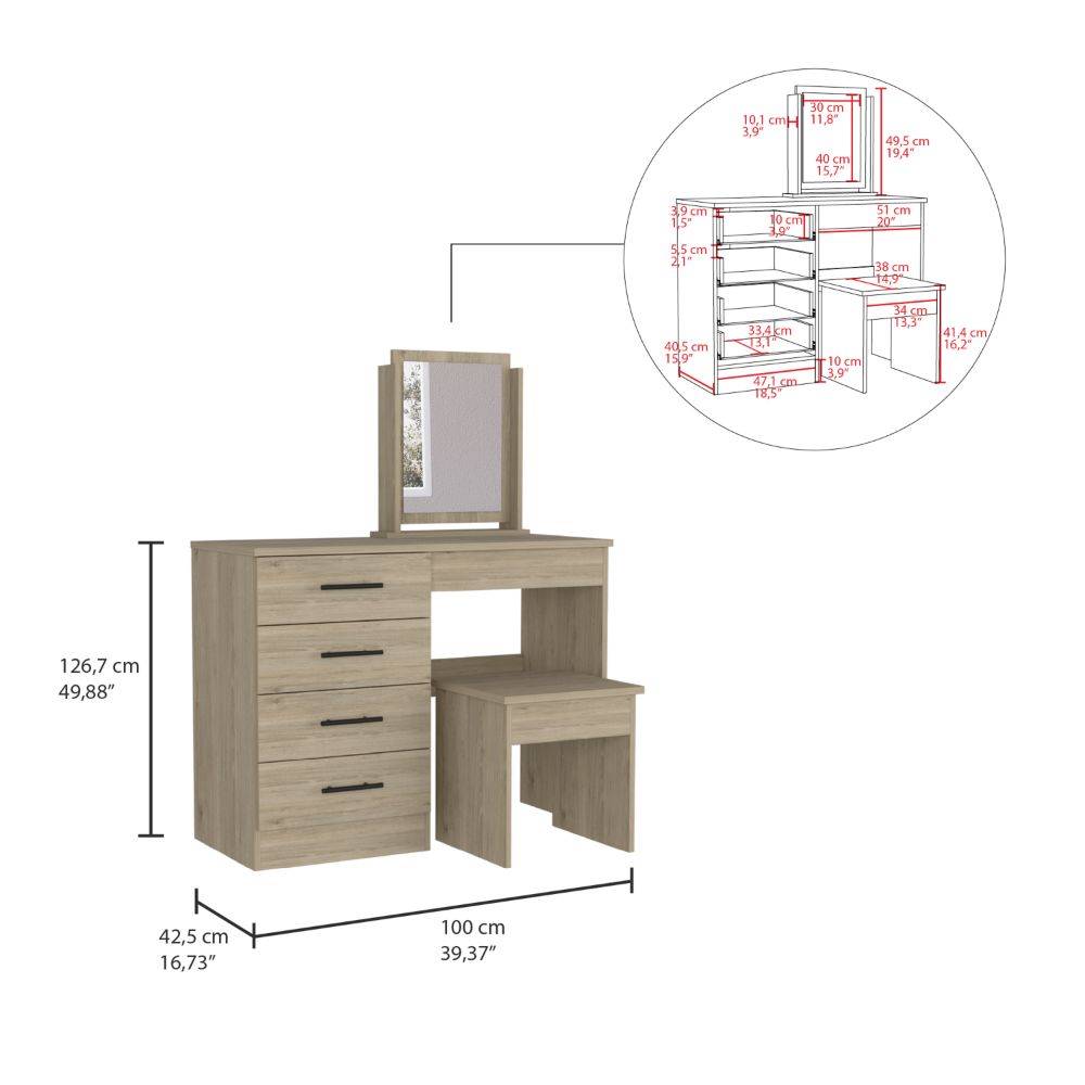 Mueble Tocador Wesley, Beige y Blanco, espacio para ubicar maquillaje