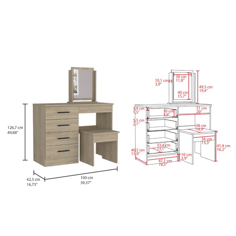 Mueble Tocador Wesley, Beige y Blanco, espacio para ubicar maquillaje