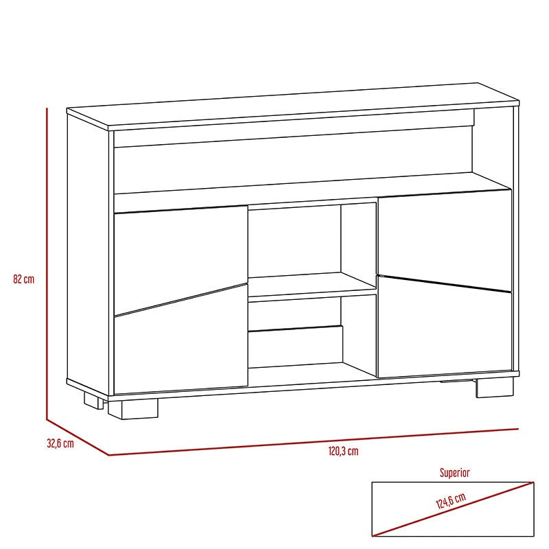 Mesa Auxiliar Recibidor Aureli, Miel y Blanco, con cuatro puertas y patas de acero