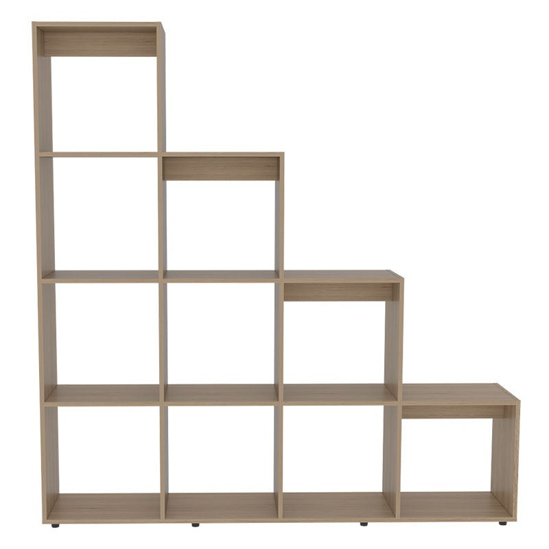 Biblioteca Escalera Ascher, Beige, con variedad de espacios para libros y artículos decorativos