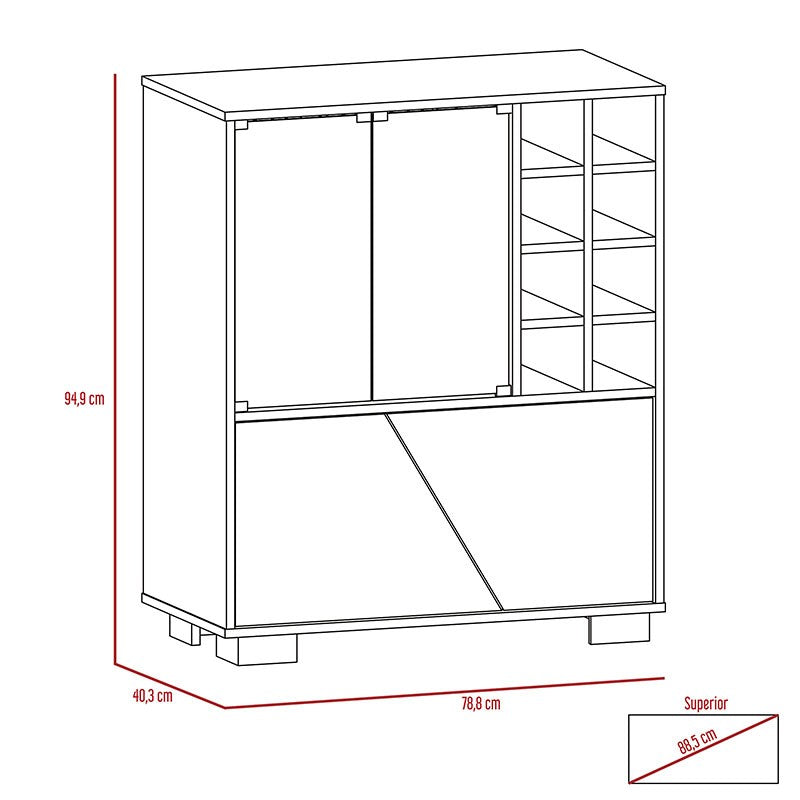 Bar Orus, Miel y Blanco, con espacio para botellas y porta copas