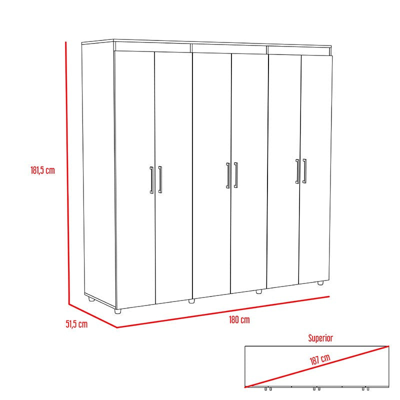 Closet Zafiro, Wengue, con dos cajones multiusos y seis puertas abatibles