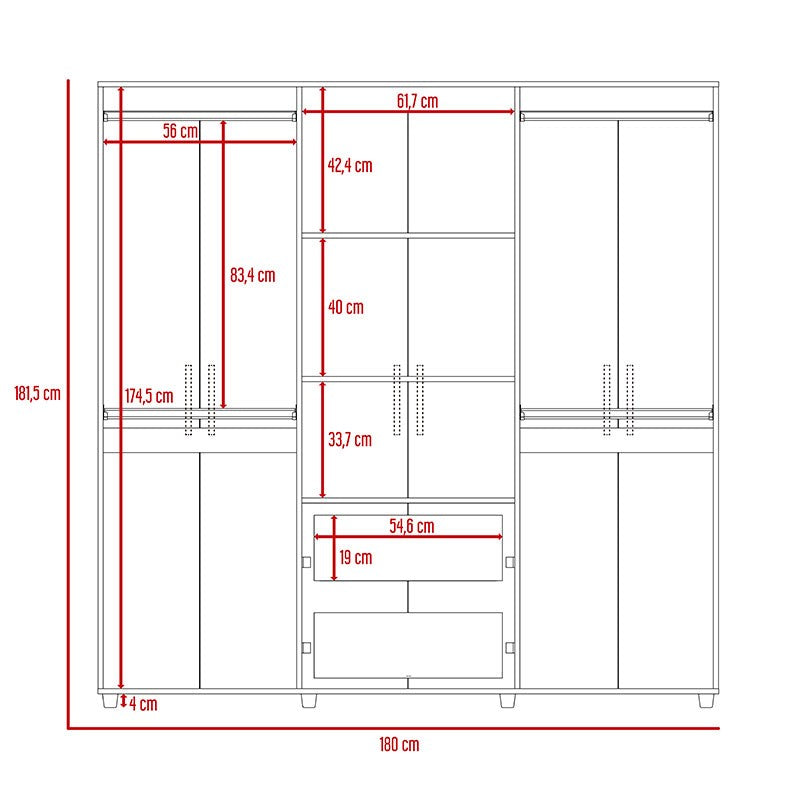 Closet Zafiro, Wengue, con dos cajones multiusos y seis puertas abatibles