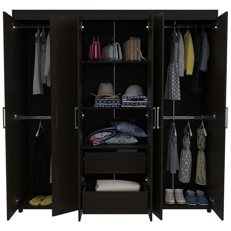 Closet Zafiro, Wengue, con dos cajones multiusos y seis puertas abatibles