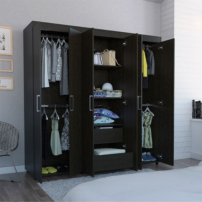 Closet Zafiro, Wengue, con dos cajones multiusos y seis puertas abatibles