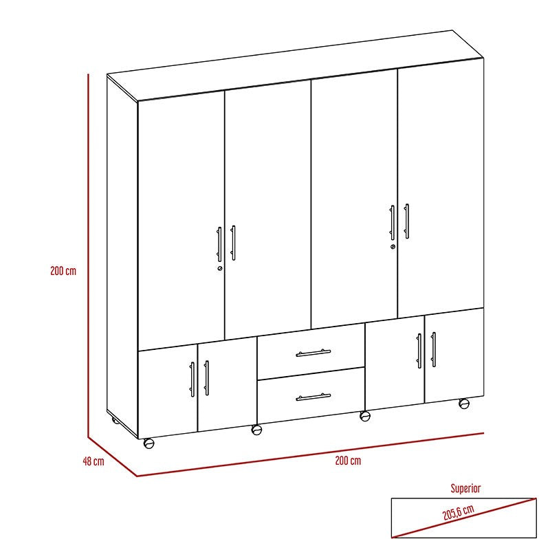 Closet Dallas, Wengue, con ocho puertas abatibles y dos cajones organizadores