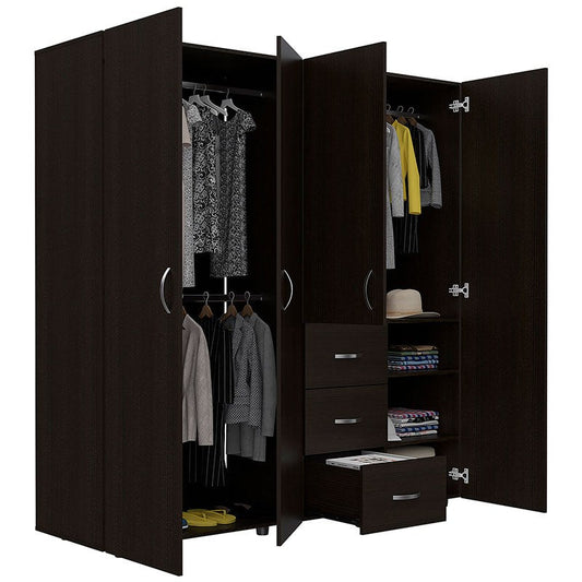 Closet Poche, Wengue, con tres cajones organizadores y cuatro puertas abatibles