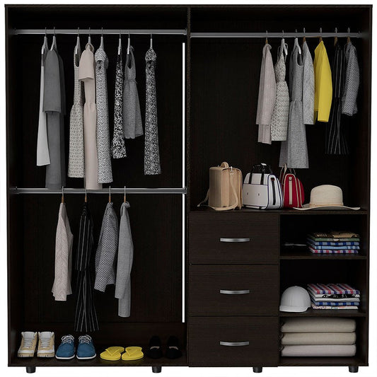 Closet Poche, Wengue, con tres cajones organizadores y cuatro puertas abatibles