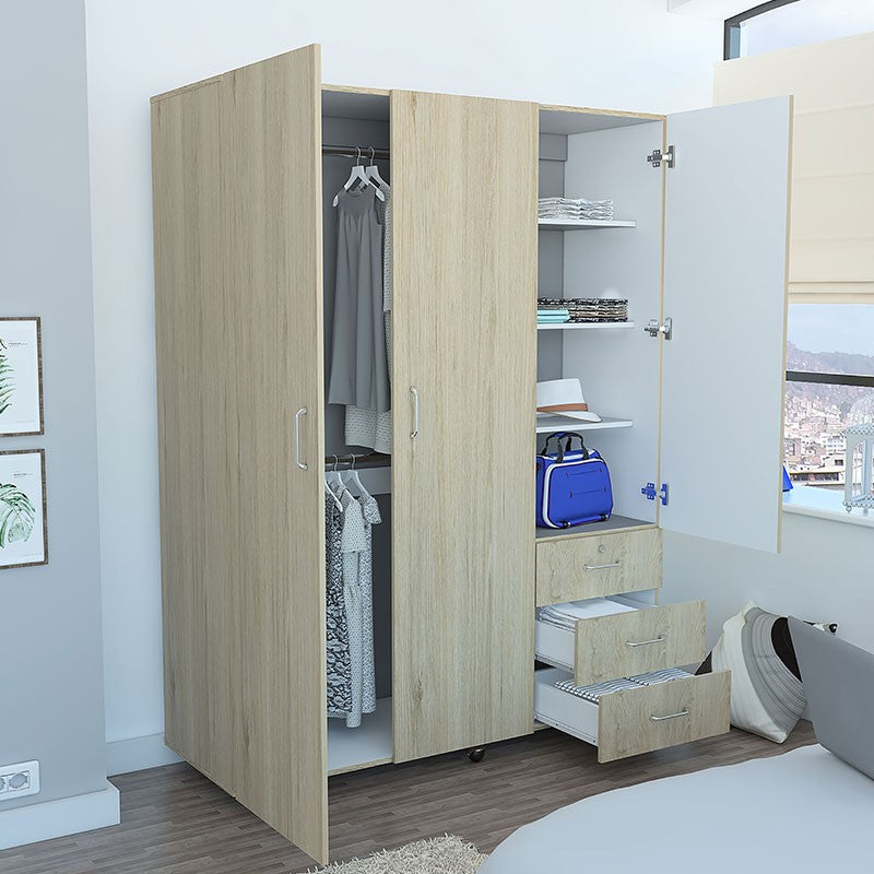 Closet Tini, Beige y Blanco, con tres puertas abatibles y amplios espacios