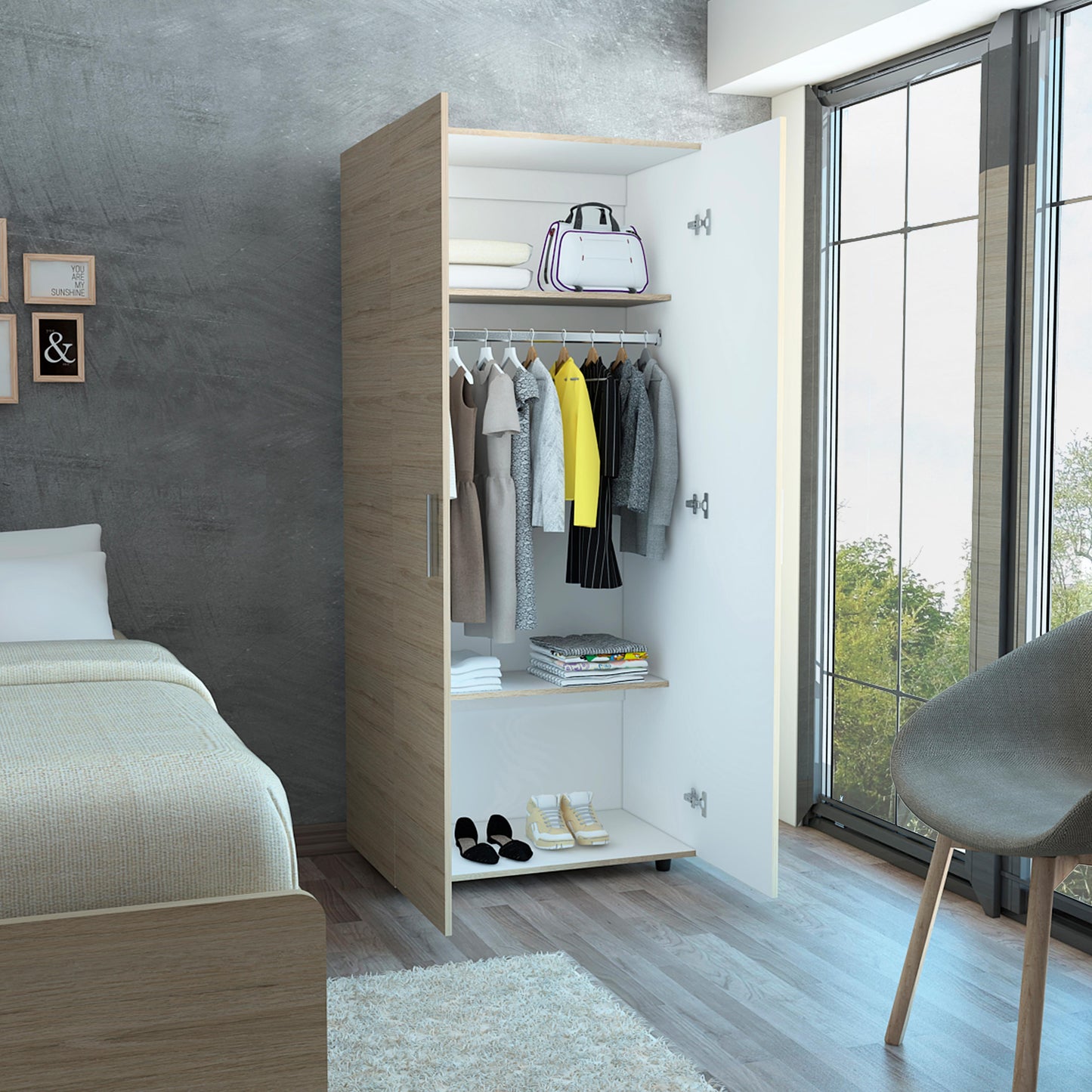 Closet Carlota, Beige y Blanco, con dos puertas abatibles