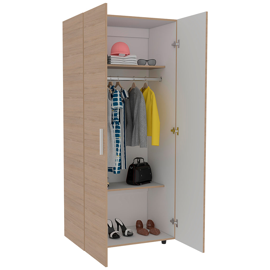 Closet Carlota, Beige y Blanco, con dos puertas abatibles