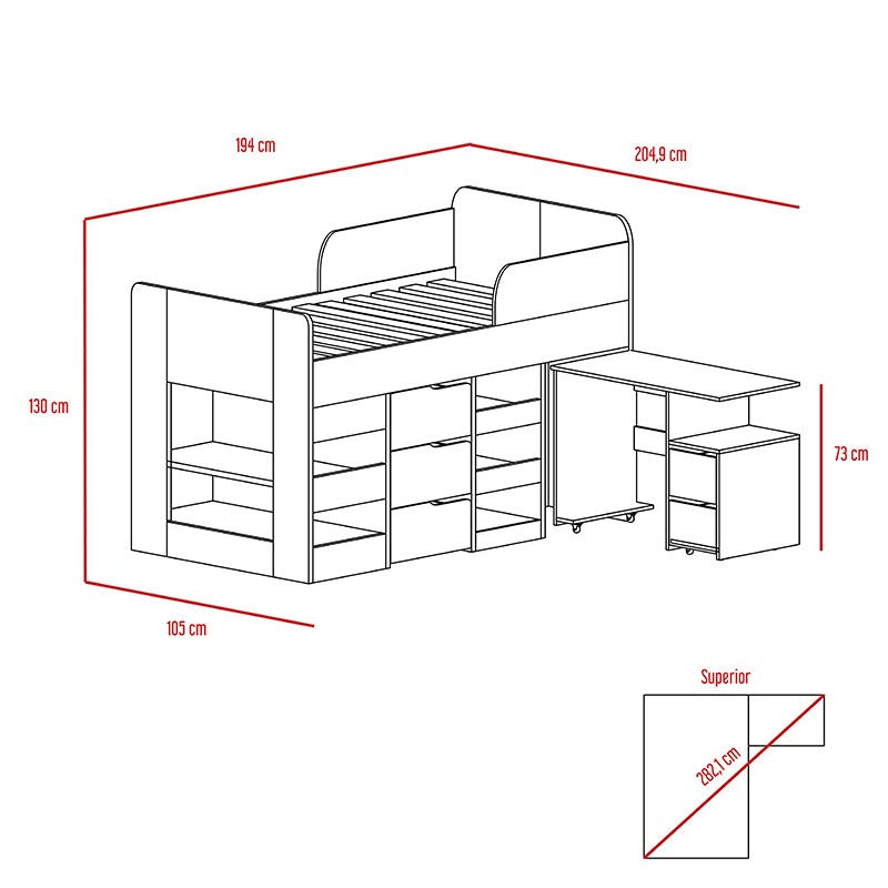 Combo para Habitación Fresno, incluye Cama y Escritorio