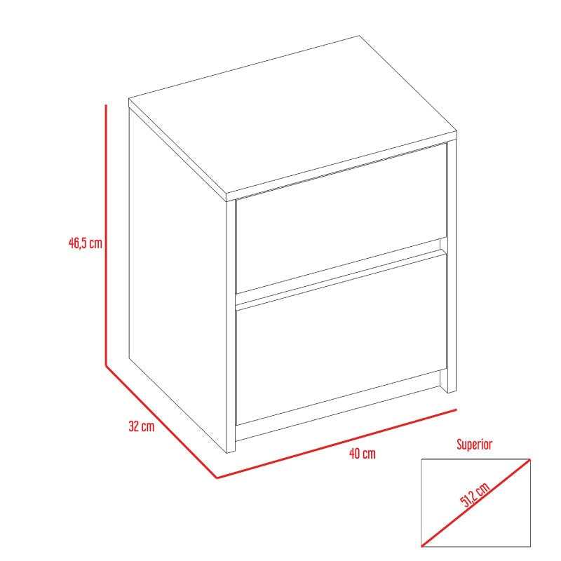 Mesa de Noche Ozzan, Caoba y Blanco, con dos cajones deslizables con apertura sin manijas
