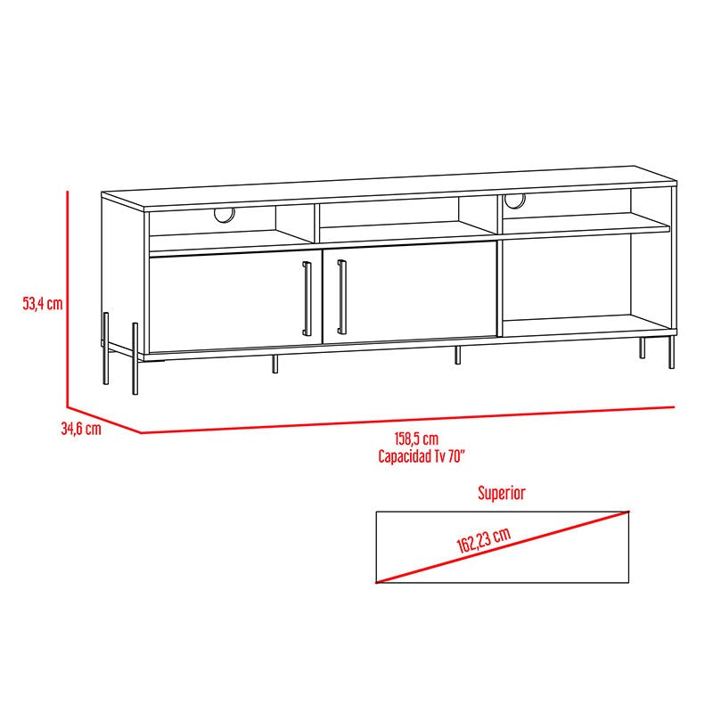 Mesa para TV Ame, Miel, con espacio para televisor de hasta 65 pulgadas